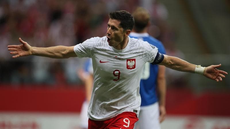 L'esultanza di Lewandowski dopo la rete del 2 a 0 alle Far Oer
