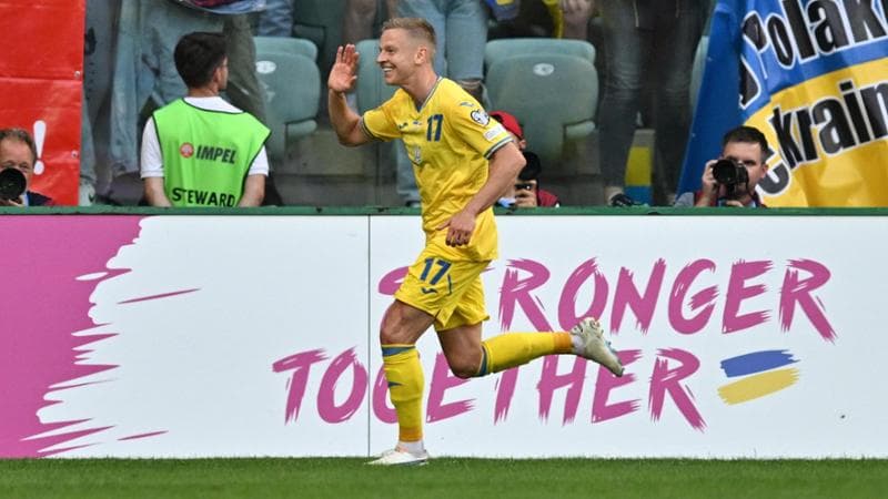 Ucraina-Inghilterra: Zinchenko esulta dopo il gol
