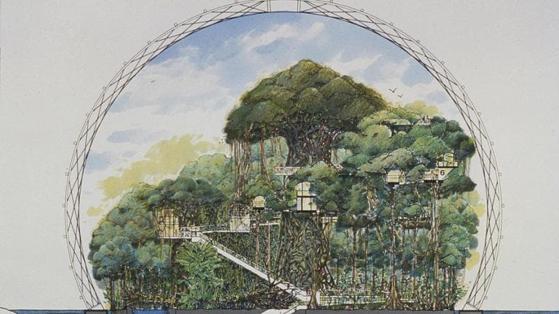 Il progetto&nbsp; di Cambridge Seven Associates del Tsuruhama Rain Forest ad Osaka del 1995
