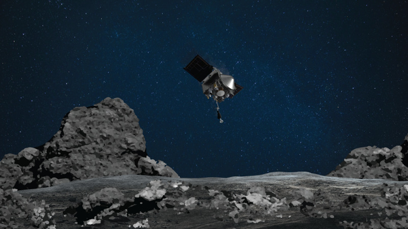 L'atterraggio sull'asteroide Bennu in un'immagine della Nasa
