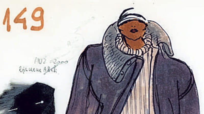 Un modello di Giorgio Armani dalla collezione donna autunno-inverno 1977-1978

