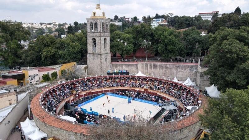 L'arena della Plaza de Toros di Tlaxcala, una delle sedi del Mondiale di beach volley (foto volleyballworld)
