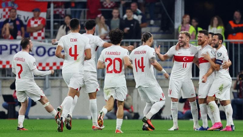 L'esultanza dei giocatori della Turchia dopo il gol alla Croazia
