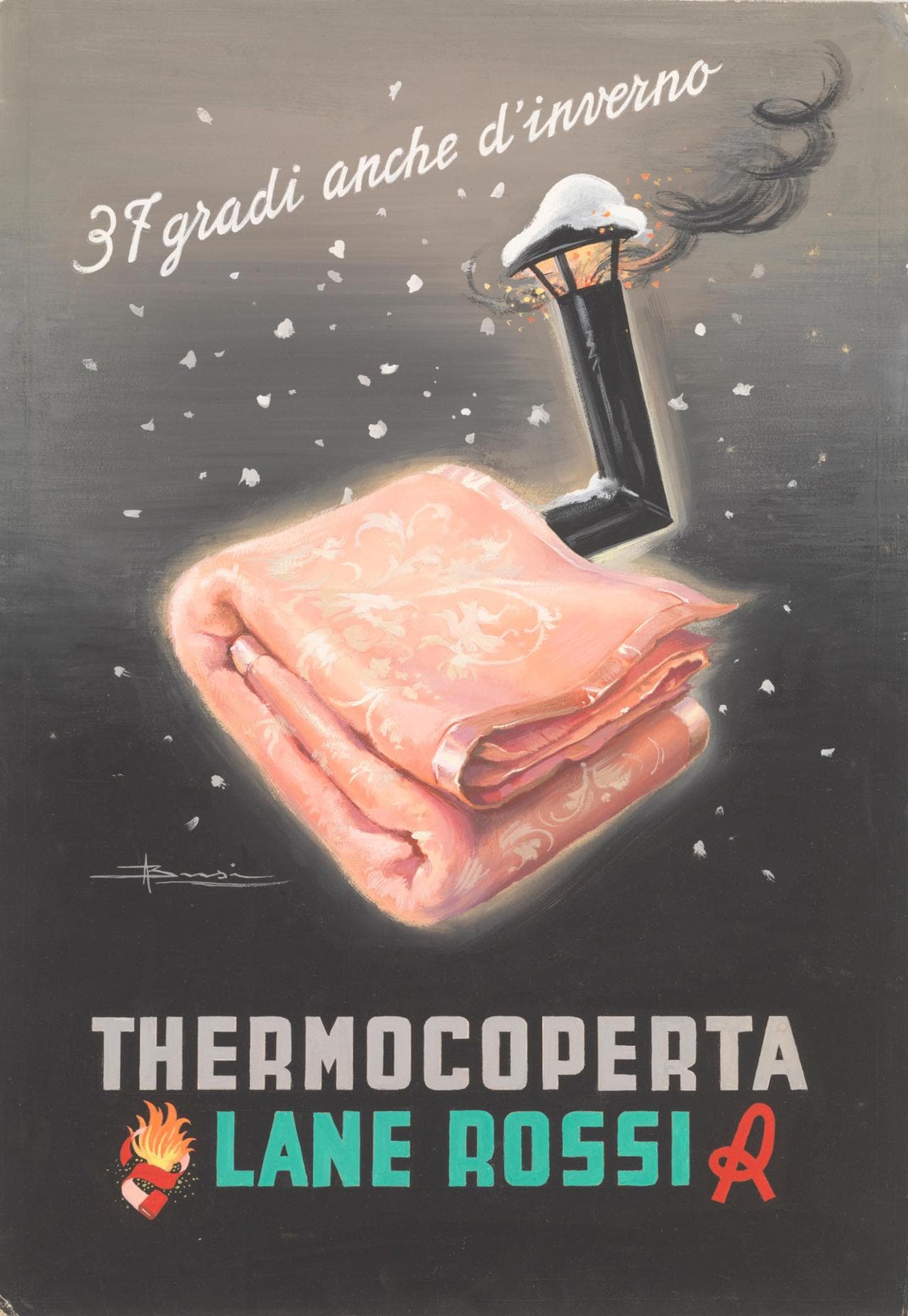 Un bozzetto pubblicitario della&nbsp;Thermocoperta, firmato Aldo Busi, risalente agli inizi degli anni Cinquanta
