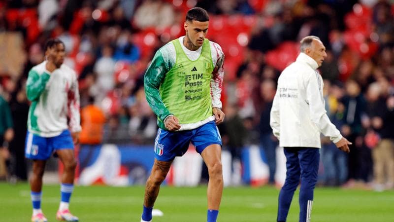 Gianluca Scamacca a Wembley prima di Inghilterra-Italia
