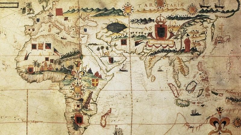 L'Africa, l'Europa e l'Asia in un planisfero portoghese del Seicento
