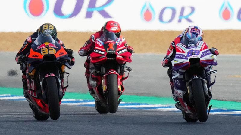 Martin, Bagnaia e Binder durante il Gp della Thailandia
