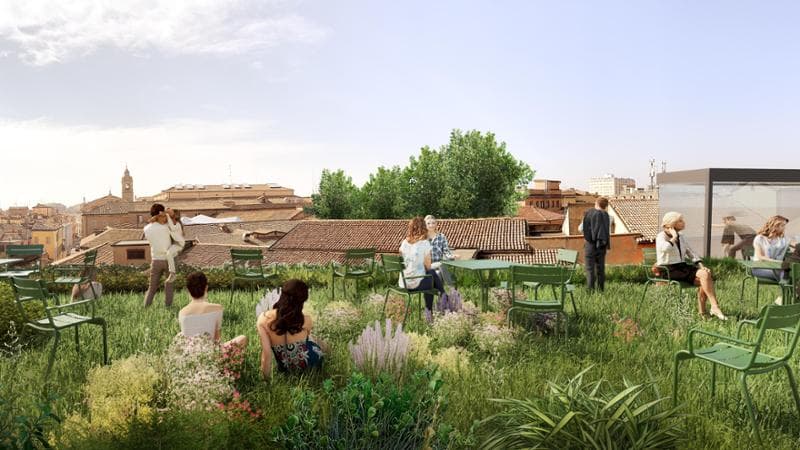 La terrazza giardino con vista citt&agrave; secondo il&nbsp;progetto del nuovo AGO di Modena di Carlo Ratti e Italo Rota. Credits CRA-Carlo Ratti Associati
