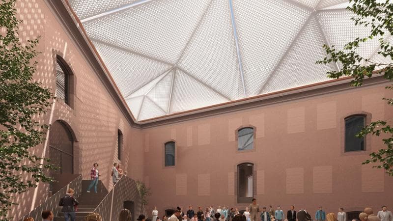 La corte interna con copertura semovibile secondo il&nbsp;progetto del nuovo AGO di Modena di Carlo Ratti e Italo Rota. Credits CRA-Carlo Ratti Associati
