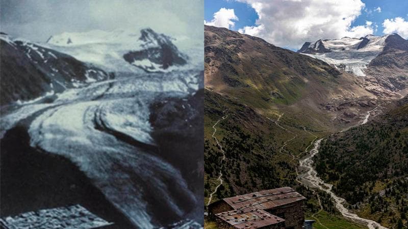 La veduta del Ghiacciaio dei Forni, in Alta Valtellina, in una immagine diffusa da Greenpeace Italiia il 10 ottobre 2023
