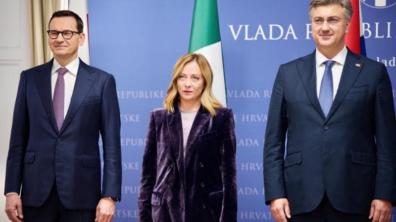 Meloni a Zagabria con&nbsp;Moraviecki e&nbsp;Plenkovic
