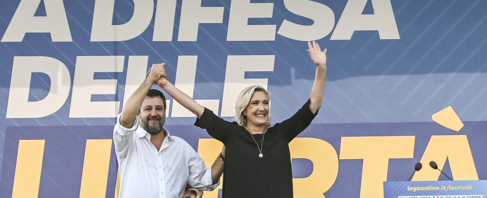 17/09/2023 PONTIDA 2023.Nella foto Matteo Salvini e Marine Le Pen