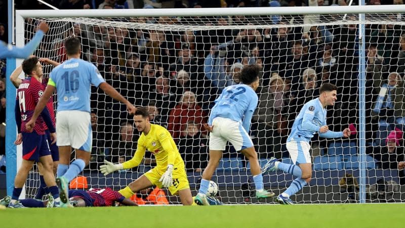 Manchester City-Lipsia: Alvarez esulta
