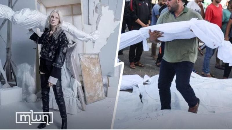 La pubblicit&agrave; di Zara e l'immagine di un cadavere di Gaza in una combo usata da un sito arabo
