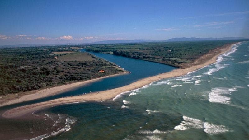Veduta aerea della costa vicino a Vecchiano, Parco Naturale di Migliarino, San Rossore e Massaciuccoli
