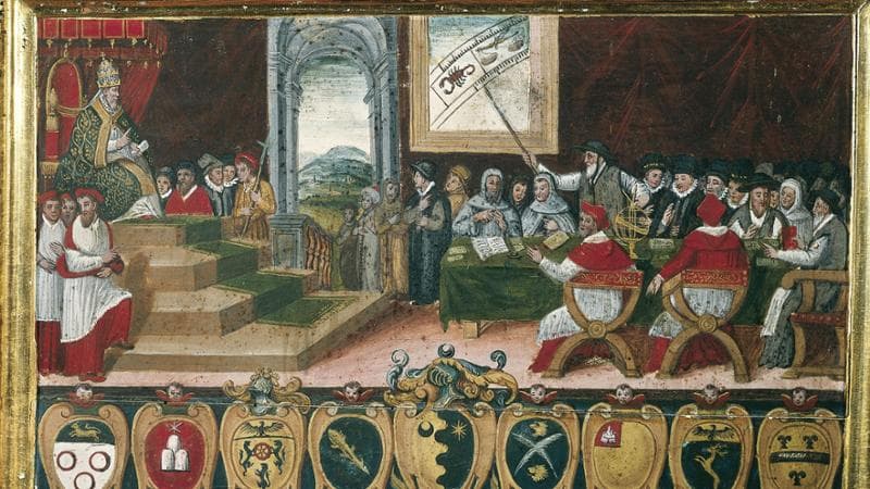 Nell'illustrazione Papa Gregorio XIII presiede la commissione per la riforma del calendario romano&nbsp;(1582-1583) (Photo by DEA / G. DAGLI ORTI/De Agostini via Getty Images)
