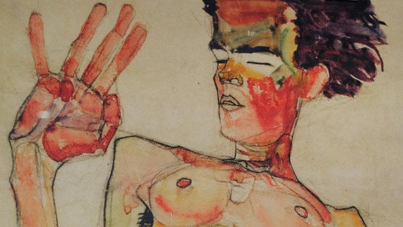 Egon Schiele, Autoritratto. Uomo nudo in ginocchio (particolare, opera del 1910, Leopold Museum, Vienna. Photo by: Universal History Archive/Universal Images Group via Getty Images)
