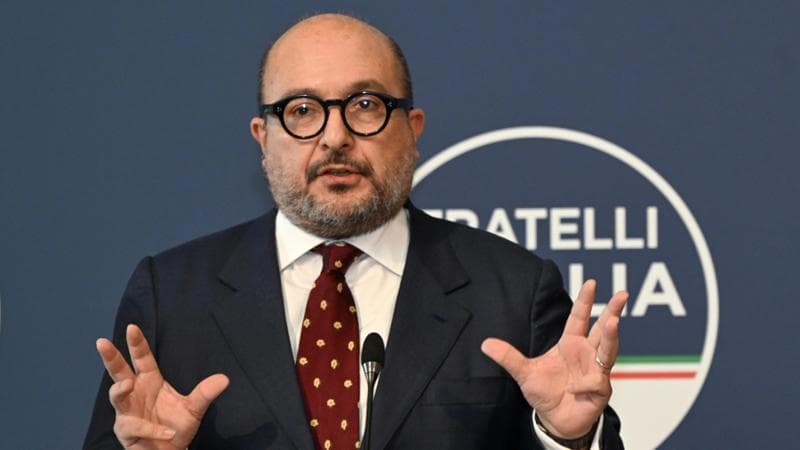 Il Ministro della Cultura Gennaro Sangiuliano interviene al Teatrodel Maggio Musicale durante Congresso di Fratelli d’Italia a Firenze  Firenze 21 Gennaio  2024  ANSA/CLAUDIO GIOVANNINI