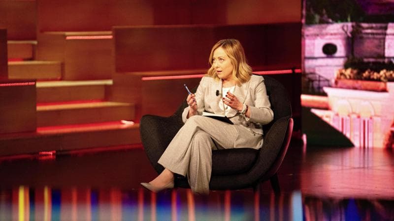 Giorgia Meloni&nbsp;durante l'intervista a 'Quarta repubblica' in onda su Rete4
