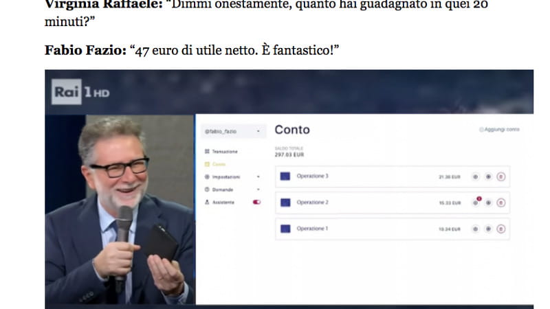 Un'altra schermata dall'articolo-truffa