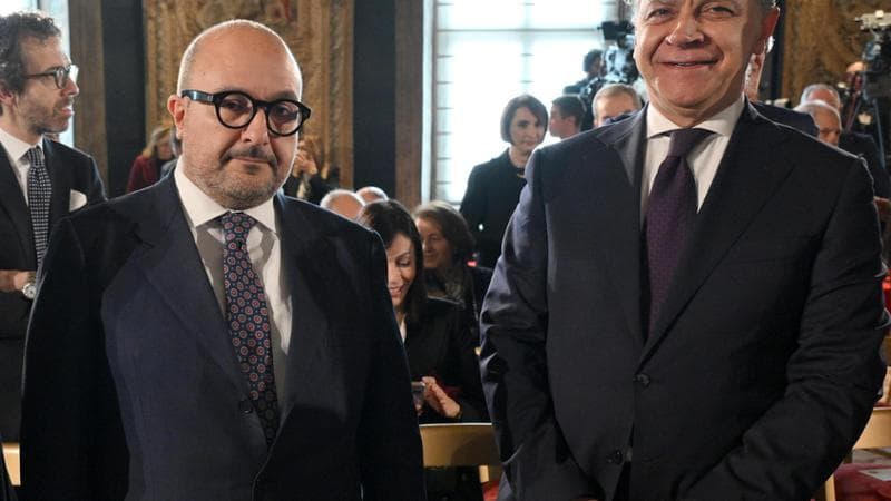 Il ministro della Cultura Gennaro Sangiuliano e il ministro dell'Interno Matteo Piantedosi (a destra)