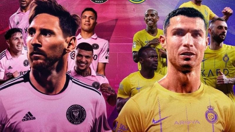 La locandina della sfida tra Messi e Ronaldo a Riad