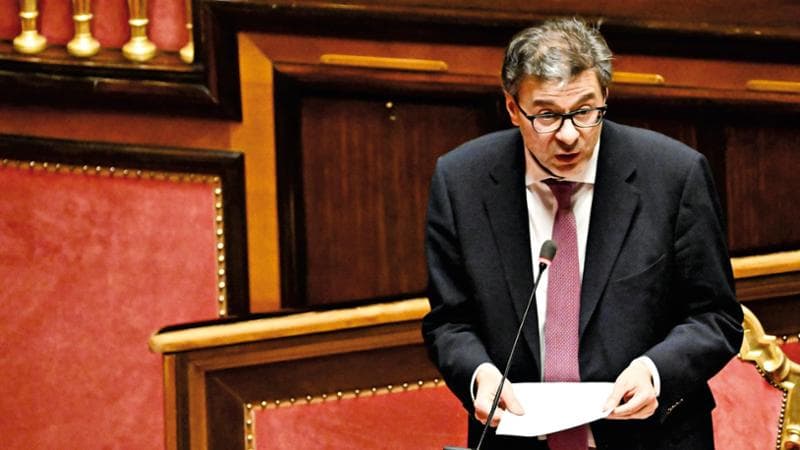 Il ministro dell’Economia, Giancarlo Giorgetti, nel corso del Question Time al Senato. Roma, 8 febbraio 2024. ANSA/CLAUDIO PERI