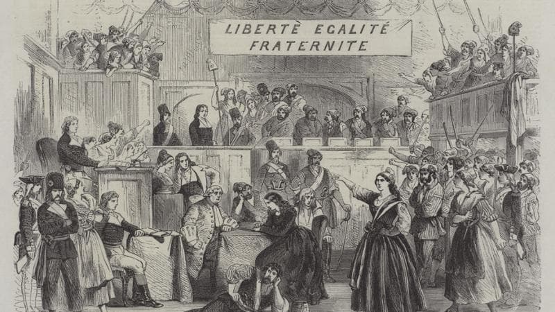 Incisione di una scena di&nbsp;Racconto di due citt&agrave; di Charles Dickens al Lyceum Theatre (The Illustrated News of the World, 1860, &copy; Look and Learn)&nbsp;
