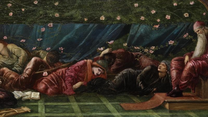Edward Burne-Jones,  Il re e la sua corte (serie La Rosa selvatica, 1871-1873, olio su tela)
