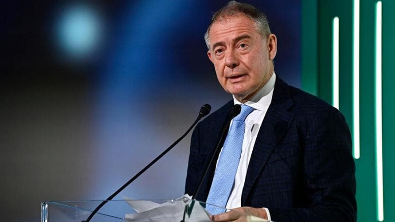 Il ministro delle Imprese e del Made in Italy, Adolfo Urso, durante il convegno Inventing for Life Health Summit organizzato da MSD al Museo Maxxi di Roma, 21 febbraio 2024. ANSA/RICCARDO ANTIMIANI