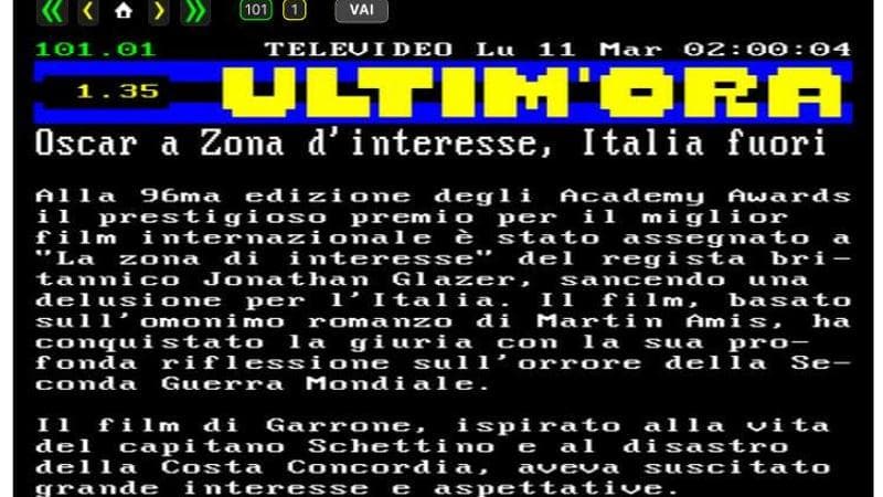Oscar, la gaffe di Televideo nella Notte delle stelle:&nbsp; ‘Io capitano’&nbsp;ispirato a Schettino e alla Costa Concordia
