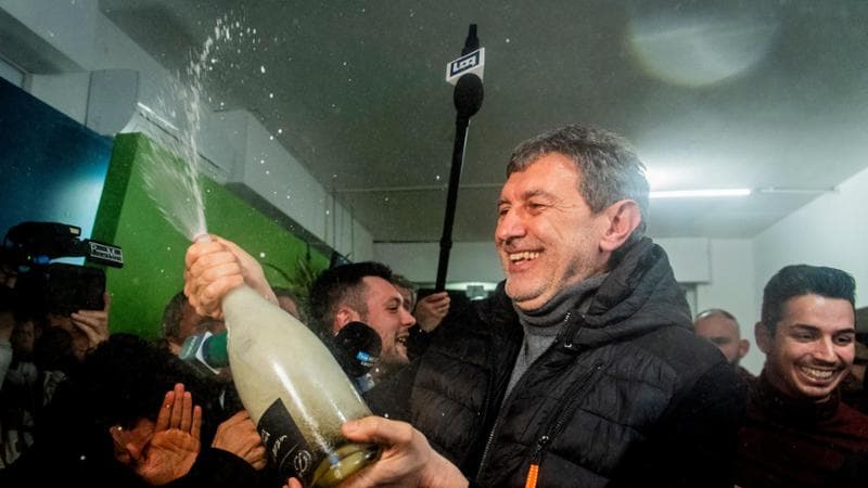 Marco Marsilio festeggia la rielezione a governatore dell'Abruzzo