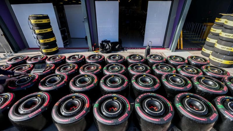 MELBOURNE, VICTORIA, AUSTRALIA - 2024/03/20: Pirelli super soft tyres in pit lane on setup day ahead of the F1 Grand Prix of Australia at the Albert Park Grand Prix circuit in Melbourne. (Photo by George Hitchens/SOPA Images/LightRocket via Getty Images)