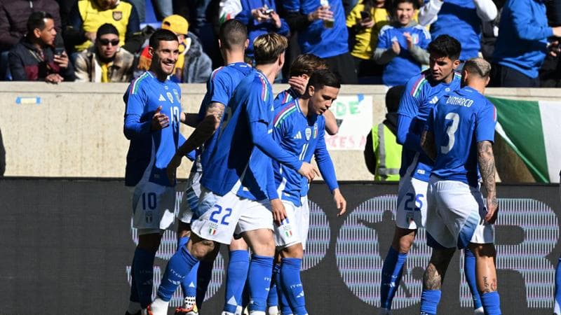 L'esultanza degli azzurri dopo la rete di Pellegrini