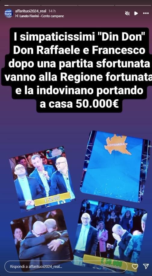 Il post di "Affari Tuoi" (Foto dall'account Instagram del programma Rai)