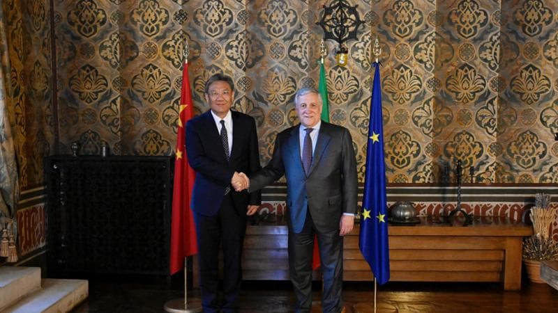 Il ministro degli Esteri Tajani con il ministro del Commercio cinese Wang Wentao
