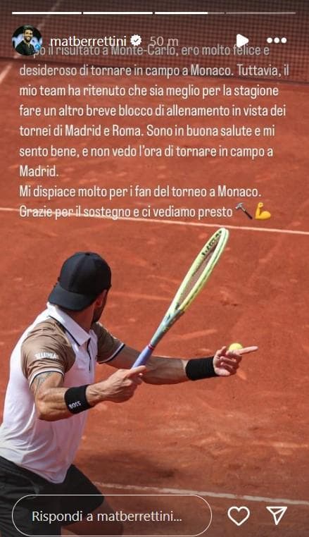 La storia Instagram di Matteo Berrettini
