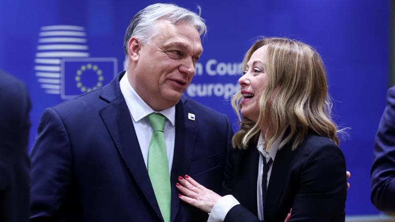 Bruxelles, 21 marzo: Viktor Orban e Giorgia Meloni