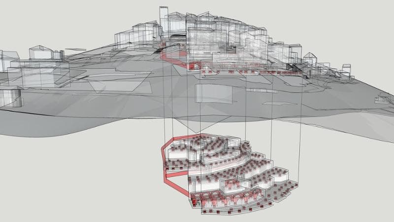 Un elaborato grafico che illustra il progetto finito per la ricostruzione di Castelluccio di Norcia