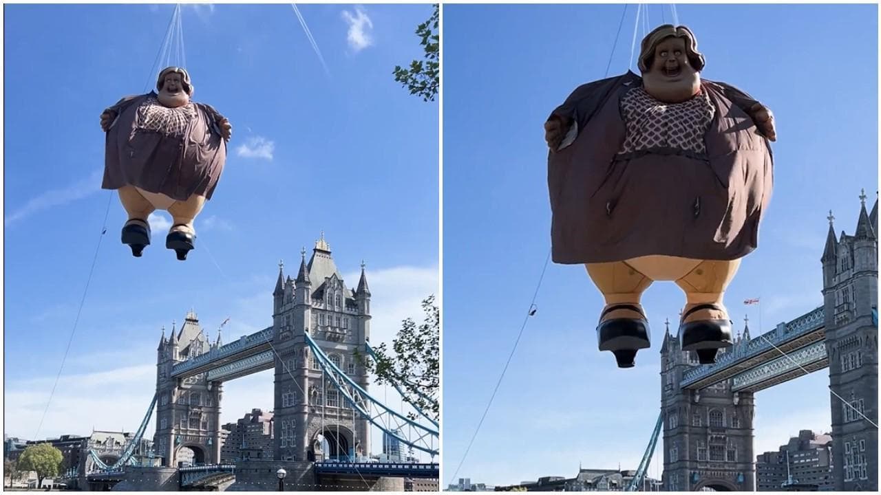 Londra, Zia Marge di Harry Potter fluttua sul Tower Bridge