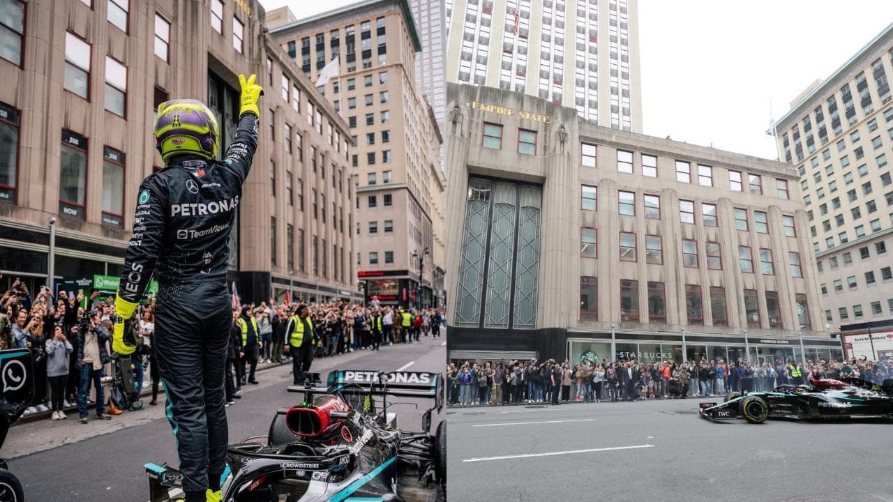 Hamilton e la sua Mercedes da F1 danno spettacolo sulla Quinta Strada di New York