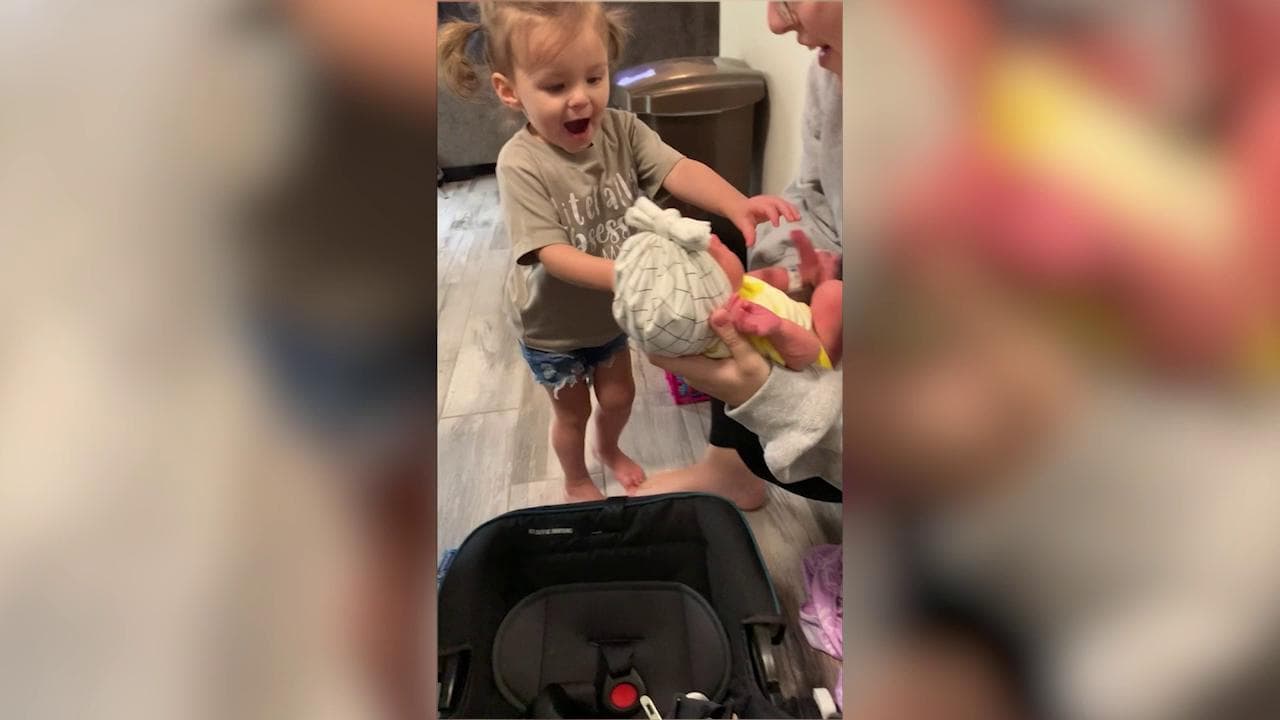 Bimba di 2 anni vede per la prima volta la sorellina appena nata: la sua reazione è irresistibile