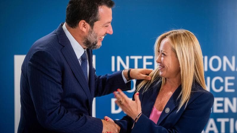 23/07/2023 Roma, Conferenza internazionale su Sviluppo e Migrazioni. Nella foto Giorgia Meloni e Matteo Salvini