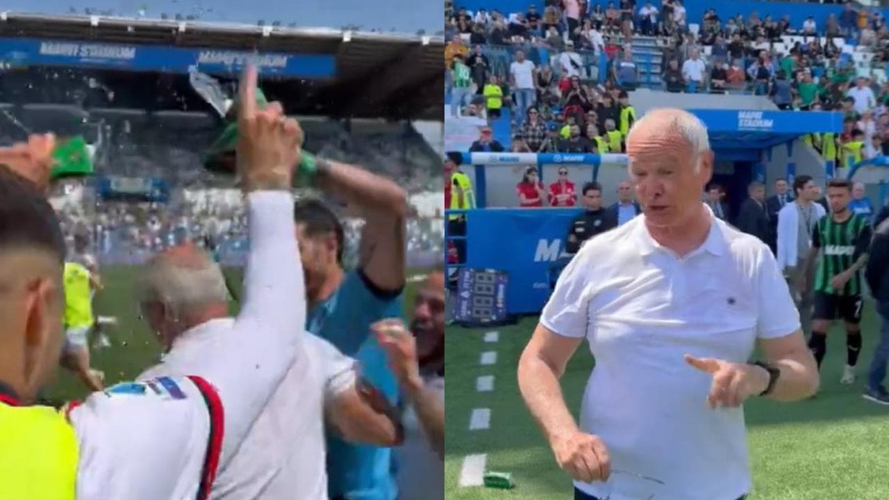 Cagliari salvo, i giocatori innaffiano d'acqua Ranieri, che li minaccia: "Andiamo tutti in ritiro"
