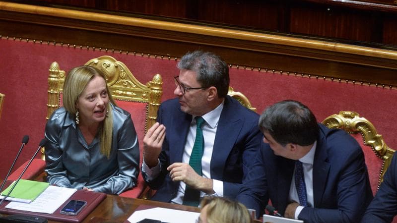 ROMA - Senato Comunicazioni della Presidente del Consiglio in vista del prossimo vertice europeo nella foto Giorgia Meloni Giancarlo Giorgetti Raffaele Fitto (ROMA - 2023-10-25, Stefano Carofei) p.s. la foto e' utilizzabile nel rispetto del contesto in cui e' stata scattata, e senza intento diffamatorio del decoro delle persone rappresentate