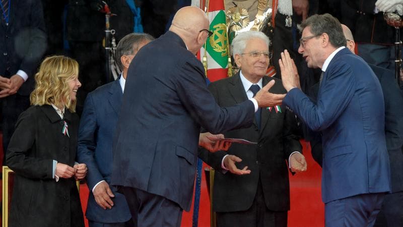 Roma - Festa della Repubblica Parata militare a via dei Fori Imperiali nella foto Giorgia Meloni Ignazio La Russa Sergio Mattarella Giancarlo Giorgetti Guido Crosetto (Roma - 2024-06-02, Stefano Carofei) p.s. la foto e' utilizzabile nel rispetto del contesto in cui e' stata scattata, e senza intento diffamatorio del decoro delle persone rappresentate