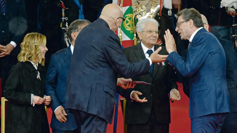 Roma - Festa della Repubblica Parata militare a via dei Fori Imperiali nella foto Giorgia Meloni Ignazio La Russa Sergio Mattarella Giancarlo Giorgetti Guido Crosetto (Roma - 2024-06-02, Stefano Carofei) p.s. la foto e' utilizzabile nel rispetto del contesto in cui e' stata scattata, e senza intento diffamatorio del decoro delle persone rappresentate