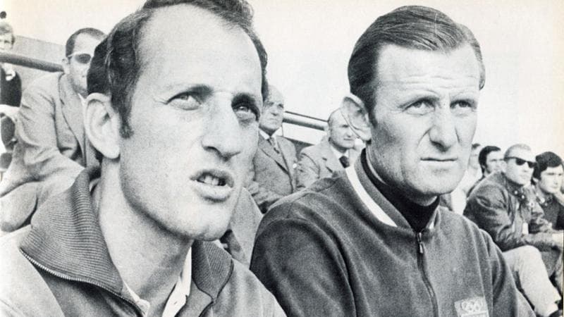 Olimpiadi di Monaco 1972. Da sinistra: Alessandro Argenton, medaglia d'argento individuale in completo, e Graziano Mancinelli, medaglia d'oro individuale in salto ostacoli