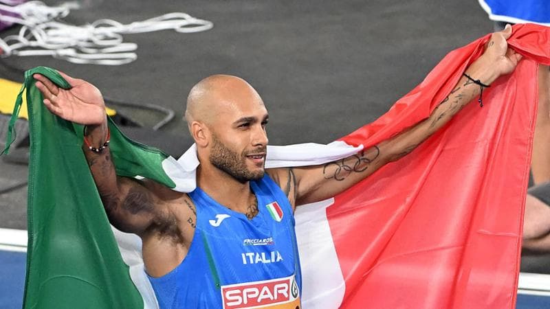 Marcel Jacobs dopo la vittoria nei 100 metri