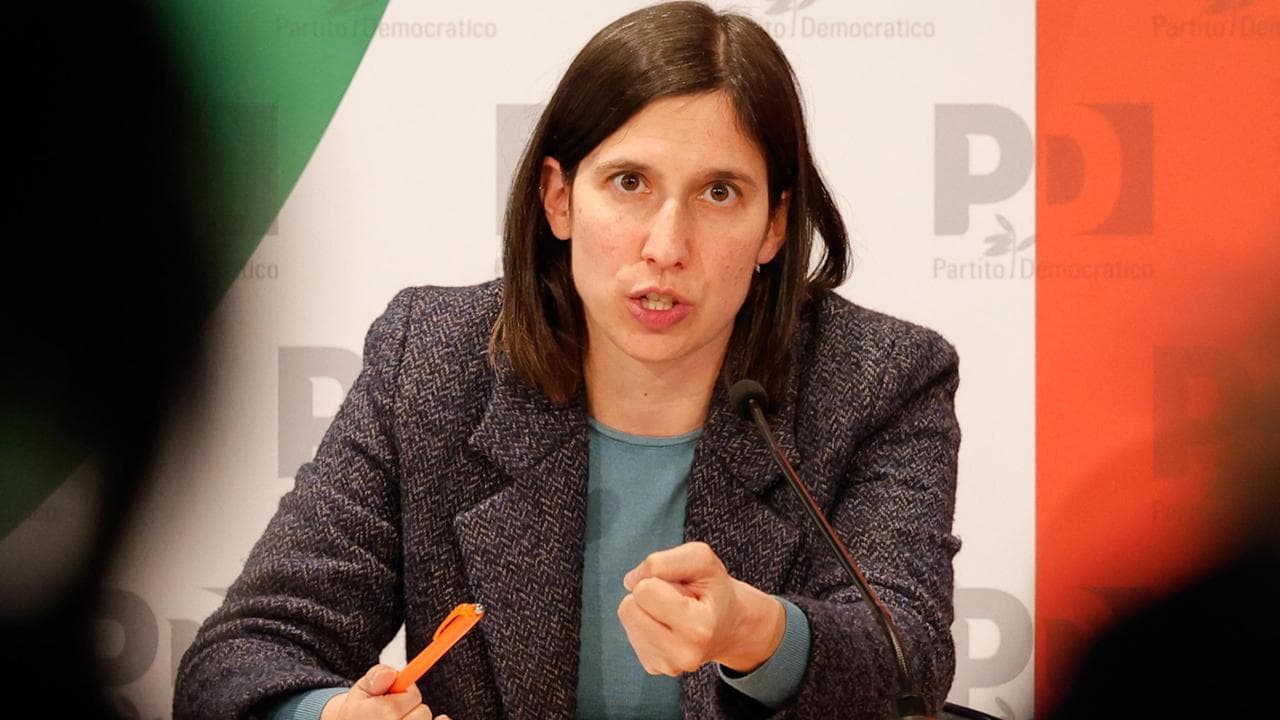 Elly Schlein nella sede del PD durante conferenza stampa di presentazione del congresso del PSE, Roma, 29 Febbraio 2024. ANSA/GIUSEPPE LAMI